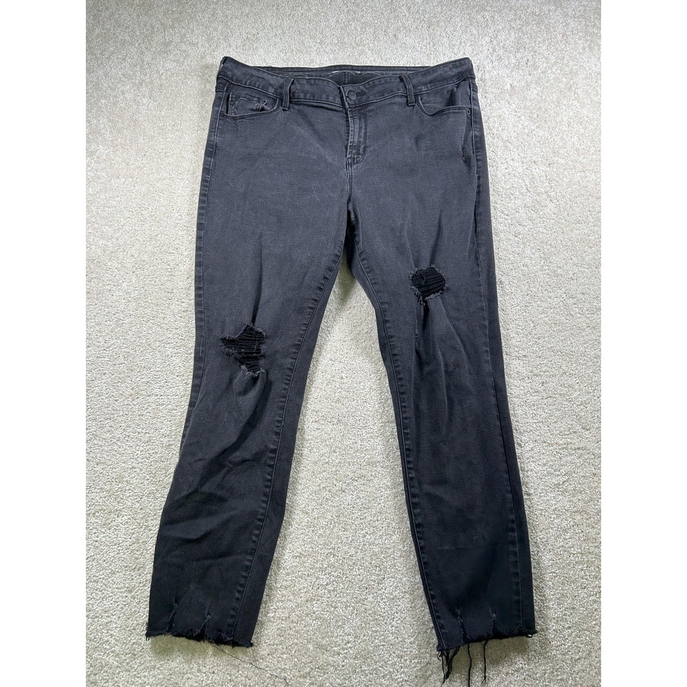 Old Navy Rockstar Jeans Womens 18 Black‎ Super Skinny Ankle Distressed Raw Hem